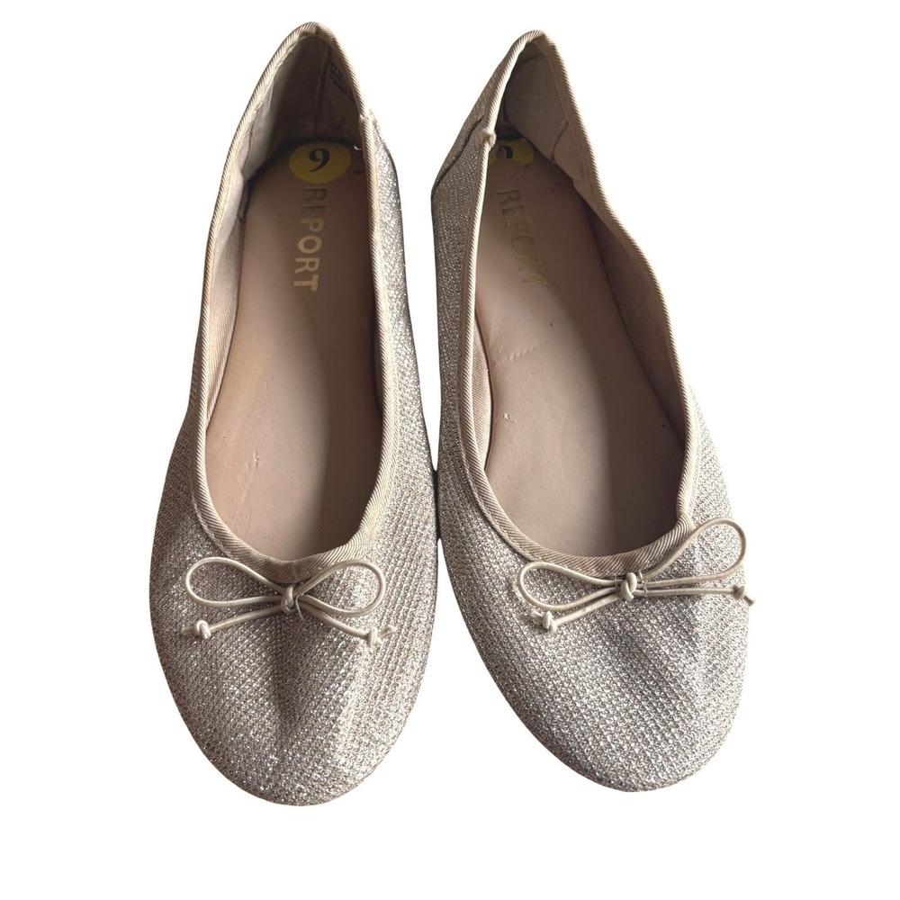 REPORT Marlee Women's Size 9 Ballet Flats Champagne Gold Metallic‎ Shimmer Bow